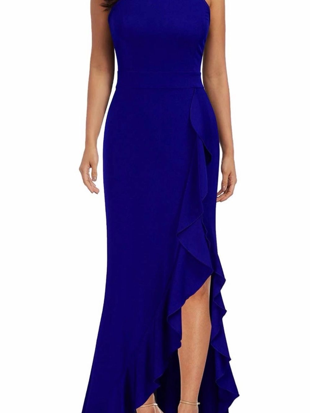 Womens High Neck Split Bodycon Mermaid Evening Cocktail Long Dress Royal blue XL